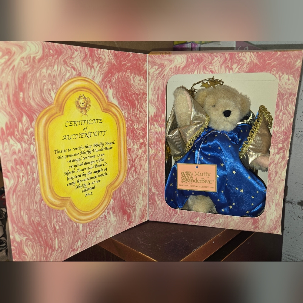 Vintage Muffy VanderBear Angel Bear with Blue and Gold Outfit NIB